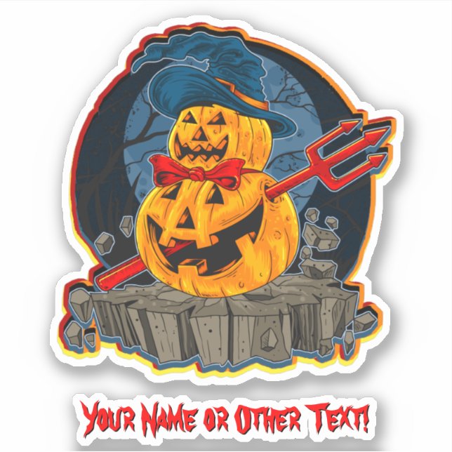 Add Name, Monster Pumpkin Head Devil Trident Hat (Front)