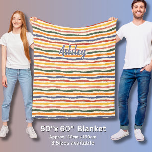 Add Name Multicolor Striped on Cream Beige Autumn  Fleece Blanket
