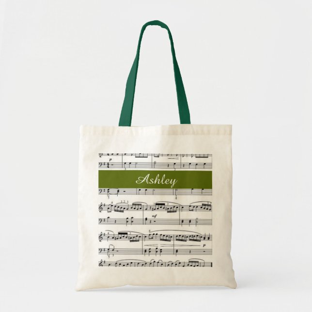 add name, music notes green tote bag (Front)