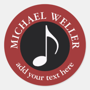 add-name musical note classic round sticker