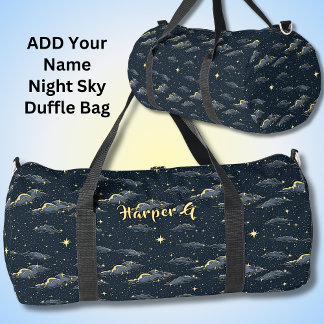 Add Name, Night Sky with Clouds & Stars Duffle Bag