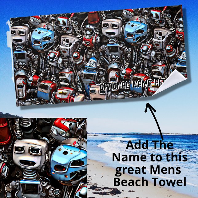 Add Name Old Robot Junkyard Rusty Grunge Beach Towel (Creator Uploaded)