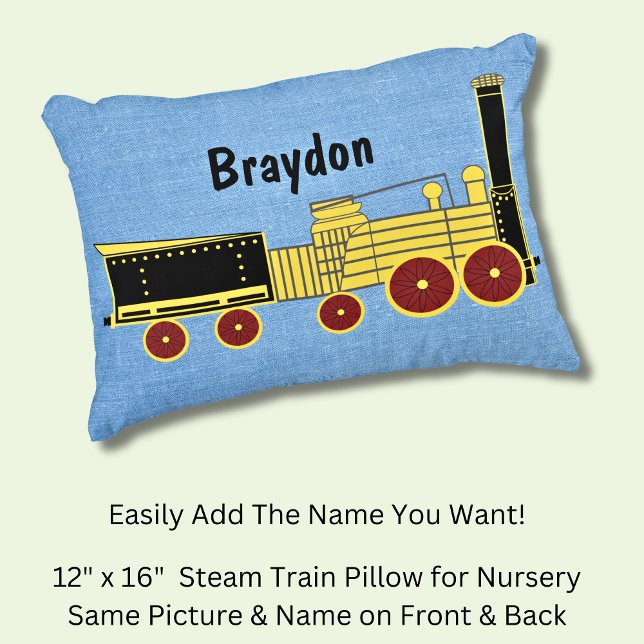 Add Name - Old Steam Train Picture Boy Child Kids  Accent Pillow (Creator Uploaded)