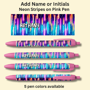 Add Name, on Neon Rain  Black Ink Pen