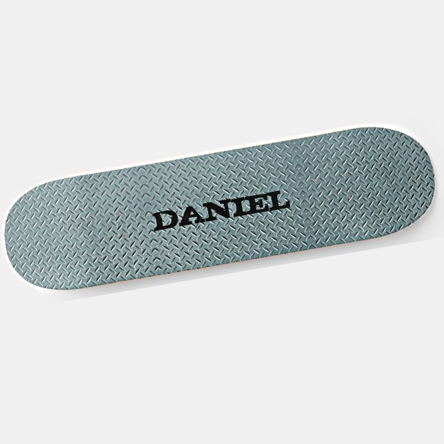 Add Name or Initials  Grey Steel Chequered Plate   Skateboard (Creator Uploaded)