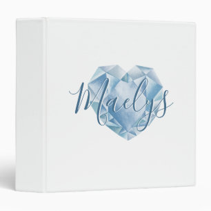 Add Name or Monogram Cute Chic Blue Heart Diamond Binder