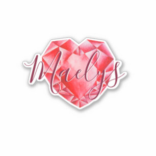  Add Name or Monogram Red Heart Diamond Ruby Royal
