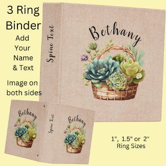 Add Name or Text, Basket of Succulent Plants  Binder