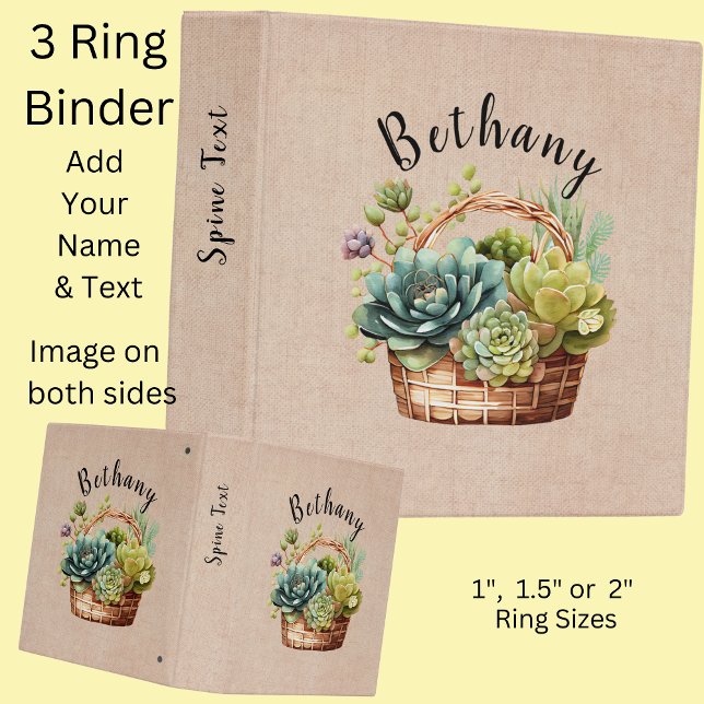 Add Name or Text, Basket of Succulent Plants  Binder (Creator Uploaded)