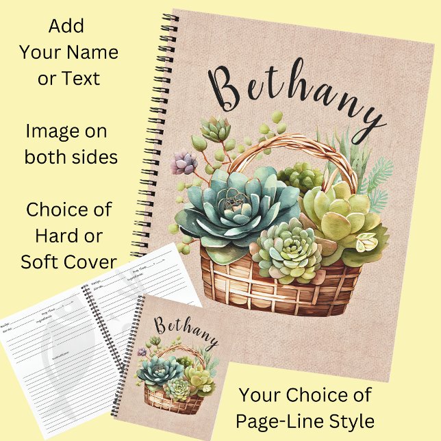 Add Name or Text, Basket of Succulent Plants  Notebook (Creator Uploaded)