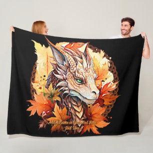 Add Name or Text, Dragon With Autumn Leaves Fleece Blanket