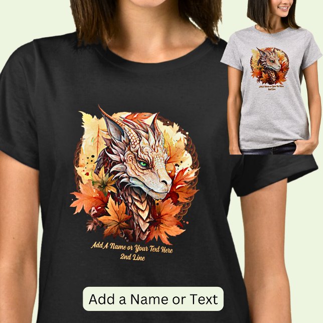 Add Name or Text, Dragon With Autumn Leaves T-Shirt (Creator Uploaded)