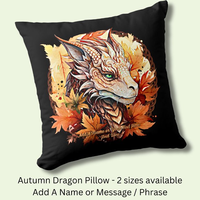 Add Name or Text, Dragon With Autumn Leaves Throw Pillow (Creator Uploaded)