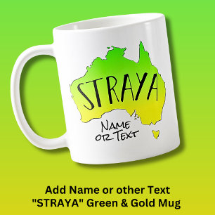 Add Name or Text Green & Gold STRAYA Map Coffee Mug