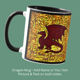 Add Name or Text, Red & Gold Dragon with Wings Mug
