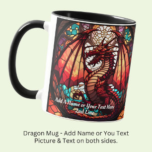 Add Name or Text, Stained Glass Dragon with Wings Mug
