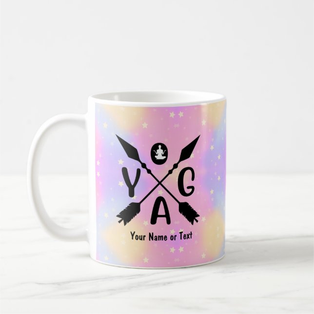 Add Name or Text Yoga Boho Arrows on Pastels Coffee Mug (Left)