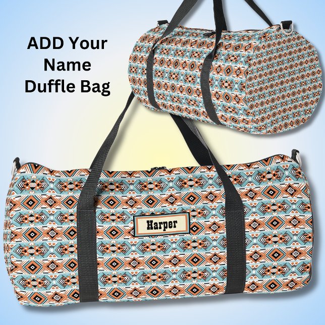 Add Name, Orange Aqua Cream Geometric Western Duffle Bag (Creator Uploaded)