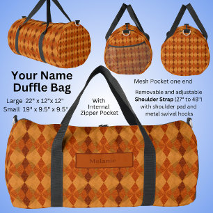 Add Name, Orange Brown Autumn Earth Tones Abstract Duffle Bag
