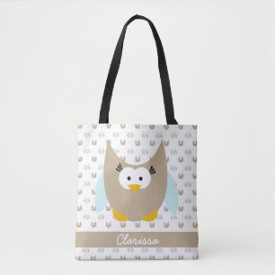 Add Name Owl Patterned With Large Owl Tote Bag
