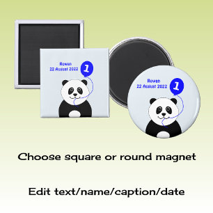 Add name panda 1st birthday blue magnet