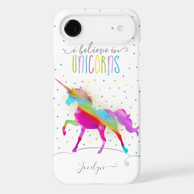 Add Name Personalized Gold Glitter Rainbow Unicorn Case-Mate iPhone Case (Back)