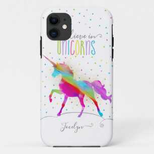 Add Name Personalized Gold Glitter Rainbow Unicorn iPhone 11 Case