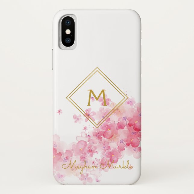Add name Personalized Modern Simple Cute Floral Case-Mate iPhone Case (Back)