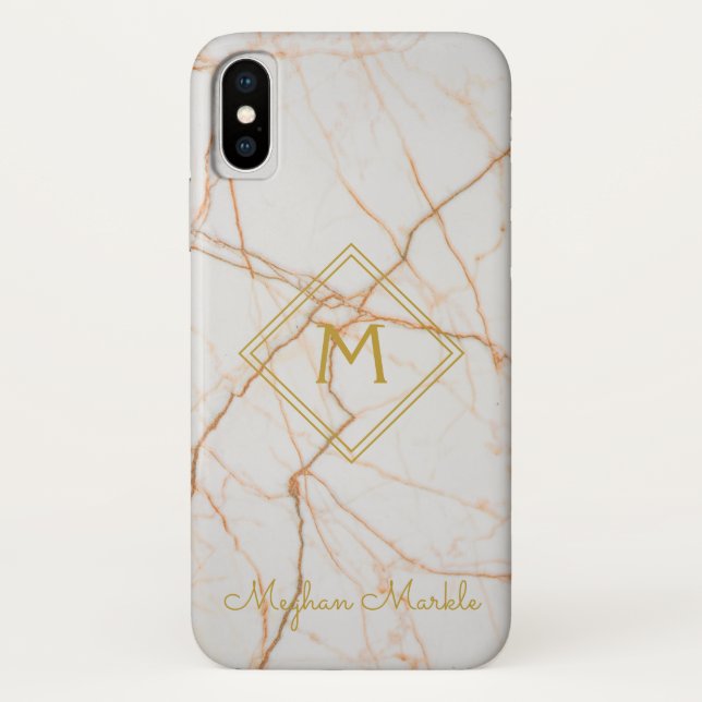 Add name Personalized Modern Simple White Marble Case-Mate iPhone Case (Back)