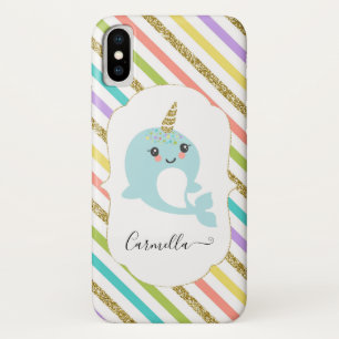 Add Name Personalized Narwhal Rainbow Gold Glitter Case-Mate iPhone Case