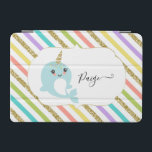 Add Name Personalized Narwhal Rainbow Gold Glitter iPad Mini Cover<br><div class="desc">An adorable narwhal in a sea of rainbow colours and gold glitter stripes,  personalized for the lucky recipient.</div>