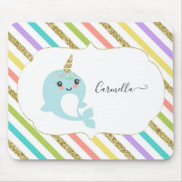 Add Name Personalized Rainbow Narwhal Gold Glitter