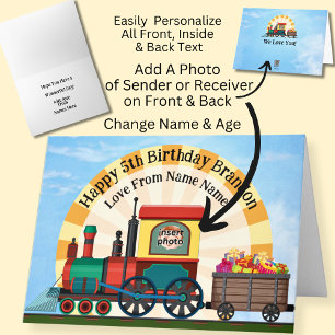 Add Name Photo Image Child's  Steam Train  Boy's   Card