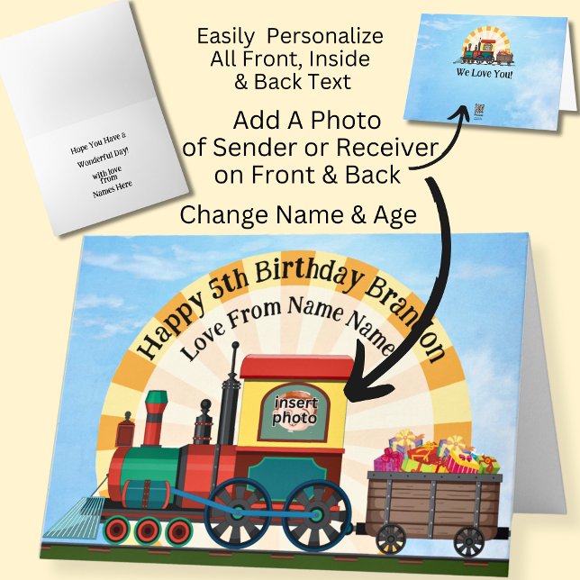 Add Name Photo Image Child's  Steam Train  Boy's   Card (Creator Uploaded)