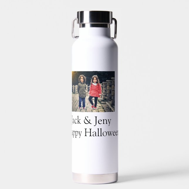 add name photo text Halloween kids girl boy Water Bottle (Front)