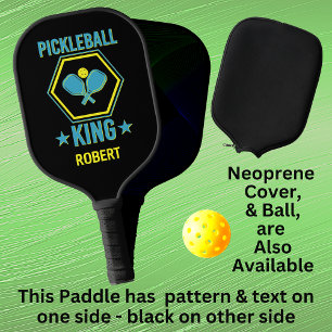 Add Name, Pickleball KING, Blue Yellow on Black Paddle