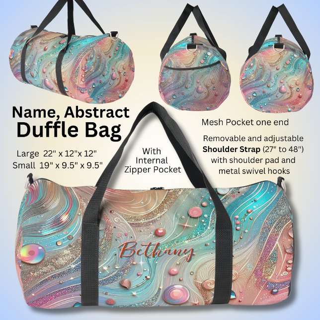 Add Name Pink Aqua Blue Abstract Duffle Bag (Creator Uploaded)
