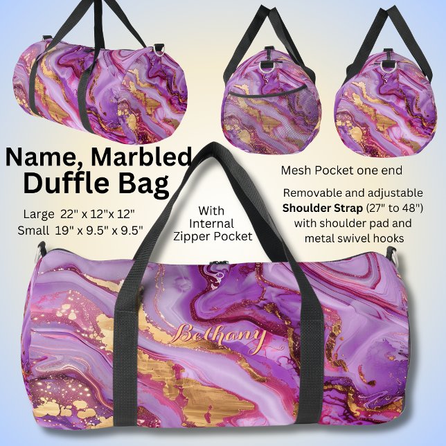 Add Name Pink Purple Gold Marbled  Duffle Bag (Creator Uploaded)