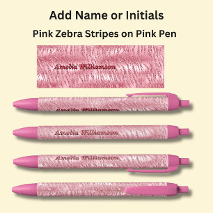 Add Name Pink Zebra Stripes on Pink Black Ink Pen