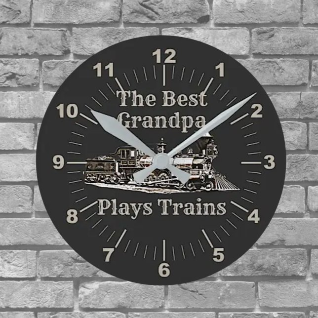 Add Name Plays Steam Train Grandpa Grandfather  Round Clock (Creator Uploaded)