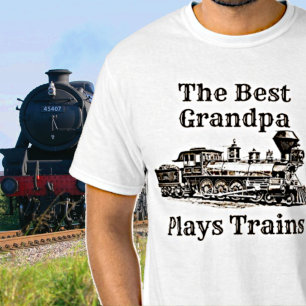 Add Name Plays Steam Train Grandpa Grandfather T-Shirt