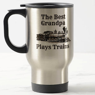 Add Name Plays Steam Train Grandpa Grandfather Travel Mug