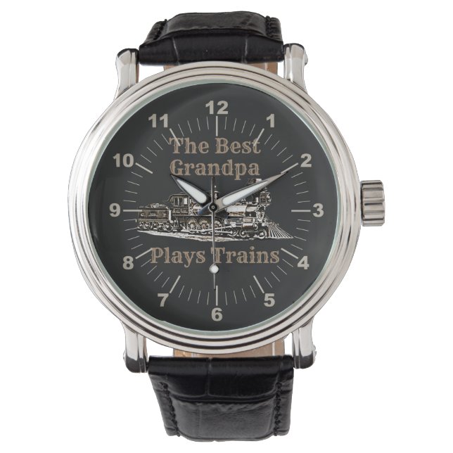 Add Name Plays Steam Train Grandpa Grandfather Watch (Front)