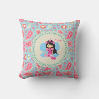 Add name Pretty Fairy pink  paisley child's room Throw Pillow