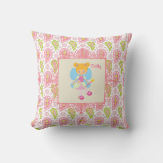 Add name Pretty Fairy pink paisley child's room Throw Pillow