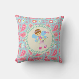 Add name Pretty Fairy pink  paisley child's room Throw Pillow