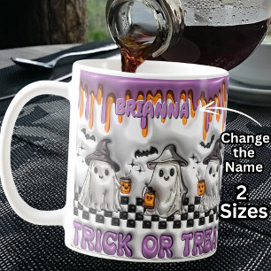 Add Name Purple 3D effect Halloween Ghosts Coffee Mug