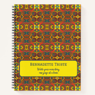 Add Name Red Yellow Orange Owl Inspired Pattern Notebook