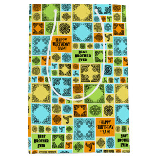 Add Name & Relationship Birthday Orange & Green Medium Gift Bag