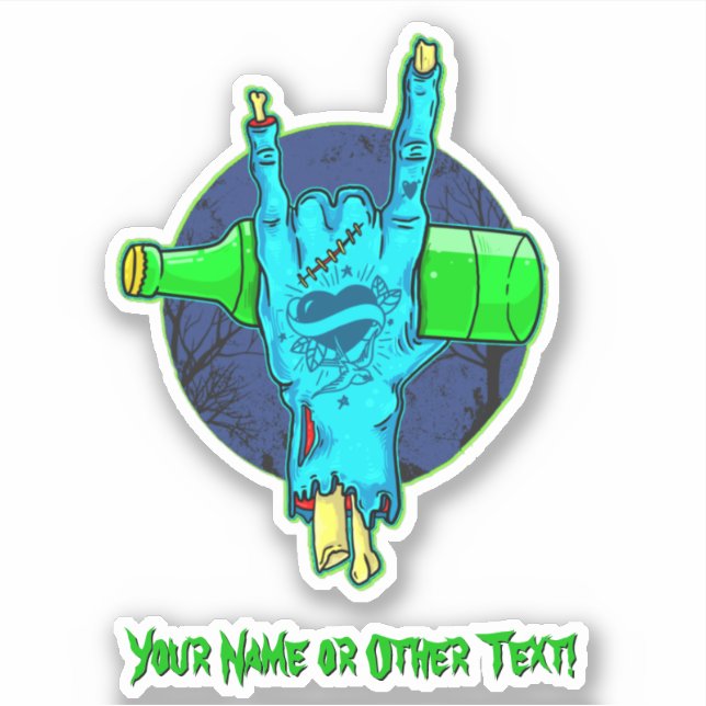 Add Name, Rock On Zombie Monster Hand with Bottle  (Front)